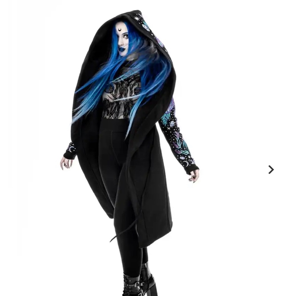 Black Hooded Jacket with Colorful Butterfly Design - Picture 3 of 6
